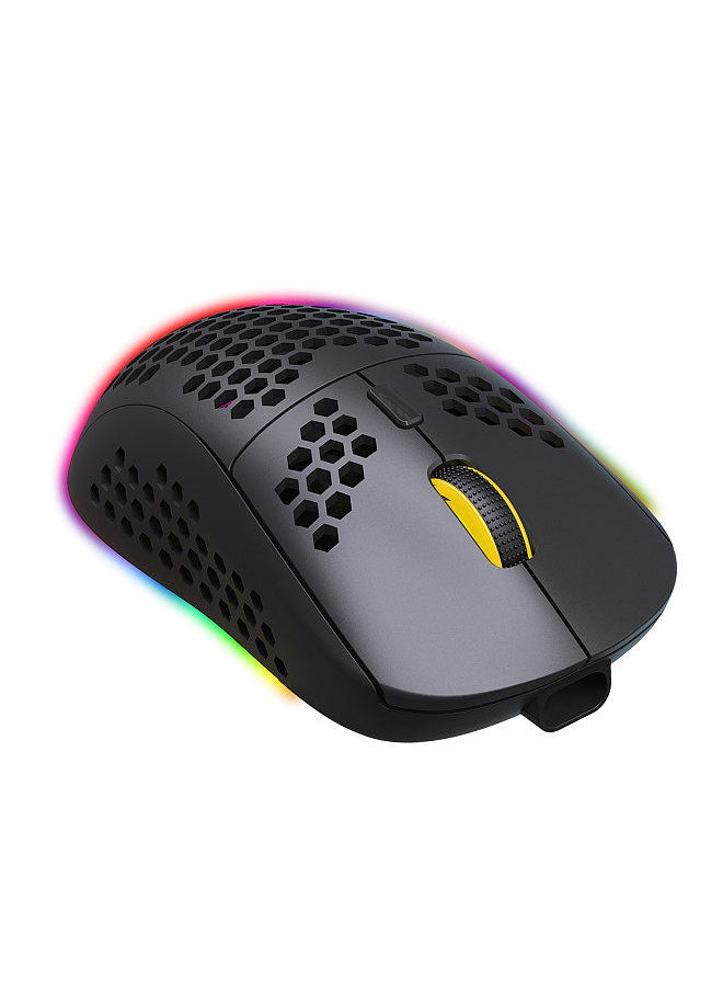HXSJ - T90 Three Mode Wireless Mouse BT 3.0 + 5.0 + 2.4G Wireless Charging Mouse RGB Lighting with Adjustable DPI Black - Image 1