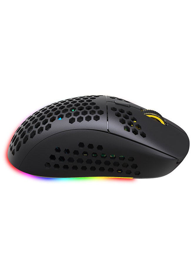 HXSJ - T90 Three Mode Wireless Mouse BT 3.0 + 5.0 + 2.4G Wireless Charging Mouse RGB Lighting with Adjustable DPI Black - Image 1