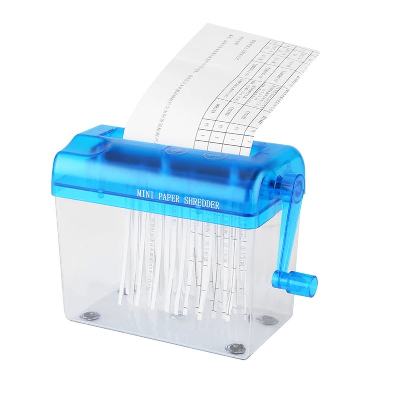 Manual Paper Shredder Hand Crank Portable Compact For Home Office School A6 Size Blue - Image 3