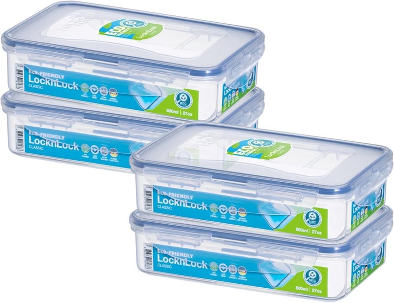 LocknLock Food Container Rectangle 800ml Pack of 4| Airtight, BPA-Free, Eco-Friendly, Microwave & Freezer Safe - Image 2