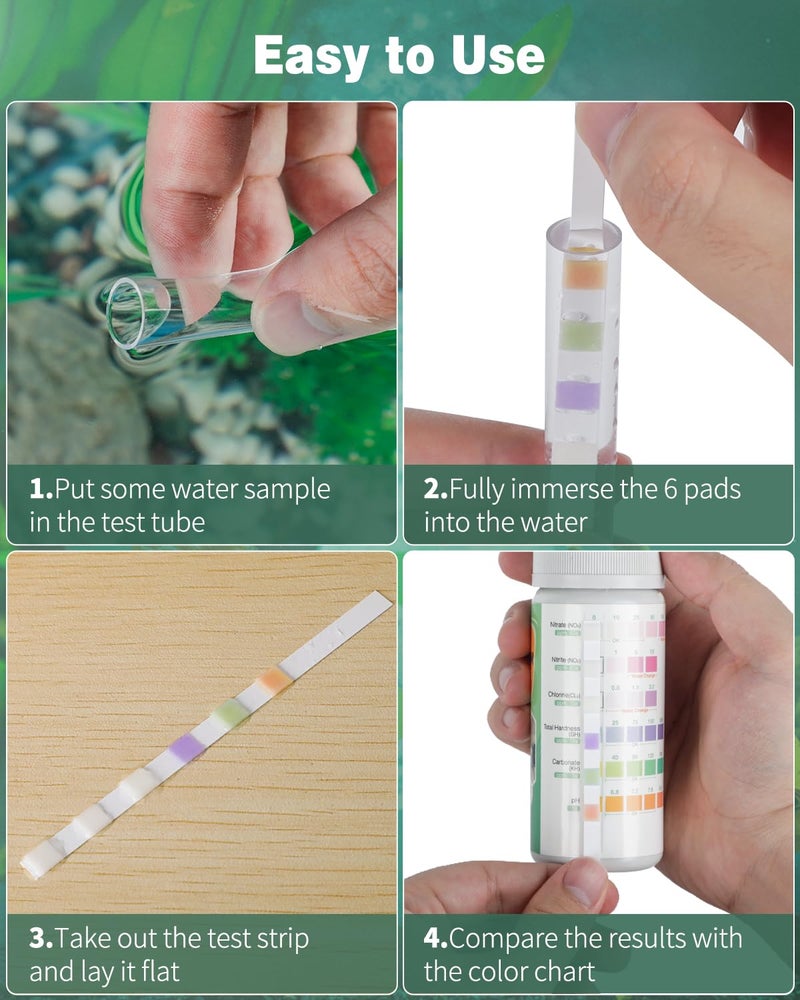 Pawfly 6 in 1 Aquarium Test Strips, 100 Strips Fish Tank Testing Strips for pH Chlorine Nitrate Nitrite Carbonate and Hardness Water Quality Freshwater Saltwater Test Kits - Image 5