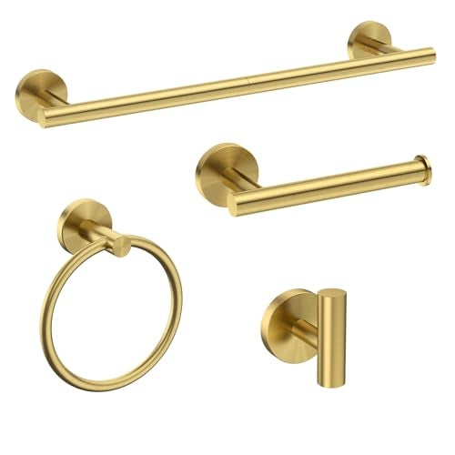 USHOWER Brushed Gold Bathroom Accessories Set, 18-Inch Towel Bar Set Wall Mounted, Durable SUS304 Stainless Steel Bathroom Hardware Set, 4-Piece - Image 1