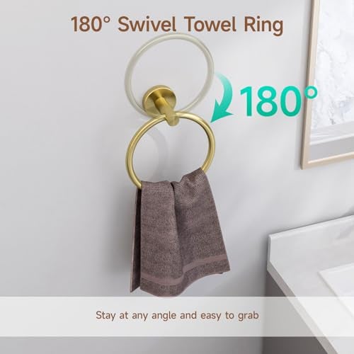 USHOWER Brushed Gold Bathroom Accessories Set, 18-Inch Towel Bar Set Wall Mounted, Durable SUS304 Stainless Steel Bathroom Hardware Set, 4-Piece - Image 3