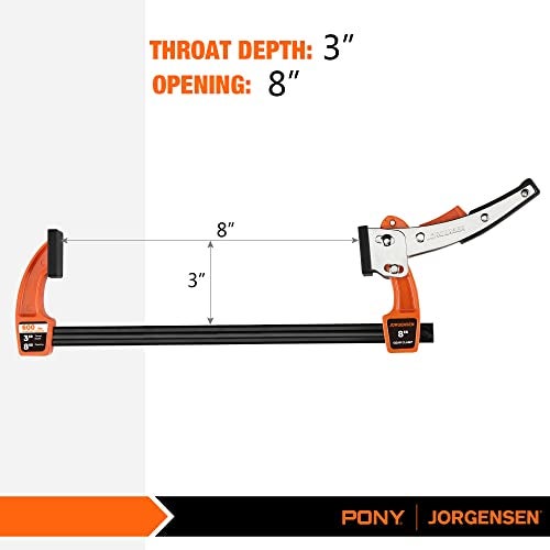 Jorgensen 8-inch Bar Clamp Set, Bar Clamp for Woodworking, Quick Release Gear Clamp with 600 lbs Load Limit - 2 Pack - Image 2