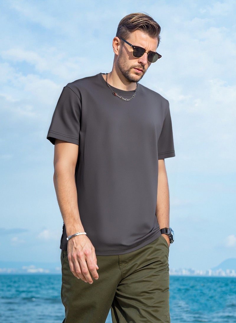 تي شيرت بياقة مستديرة الصيف قطن سادة فضفاض تي شيرت عصري كاجوال  تيشرت رجالياوفر سايز ولاديتيشيرت سباحه رجالي - Image 1