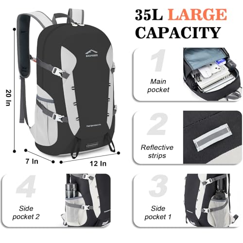 BAGPARKK Hiking Backpack,Large 35L Travel Backpacks for Men Women,Water Resistant Ultra Lightweight Foldable Packable Camping Daypack for Outdoor Sports - Image 3