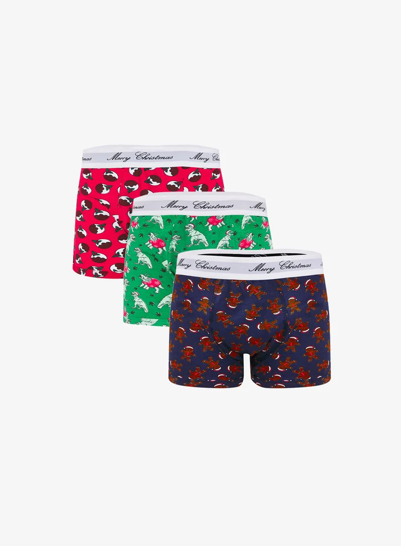 MENS XMAS 3 PACK PRINTED BOXERS WITH