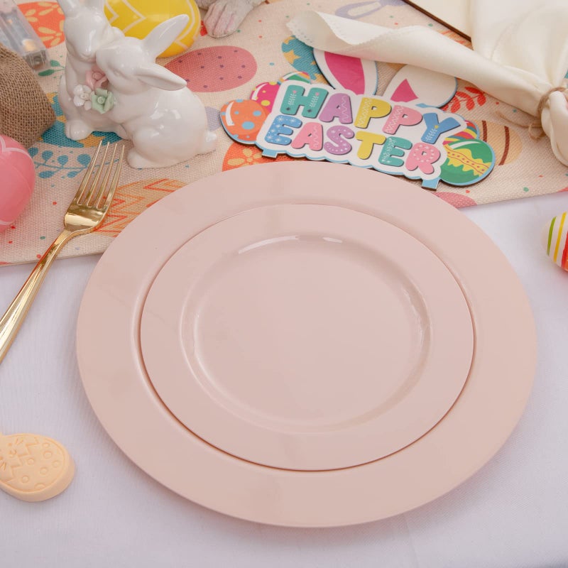 FLOWERCAT 60PCS Pink Plastic Plates - Heavy Duty Pink Plates Disposable for Easter Party&Mother's Day/Wedding - serving 30 guests Include 30PCS 10.25inch & 30PCS 7.5inch - Image 5