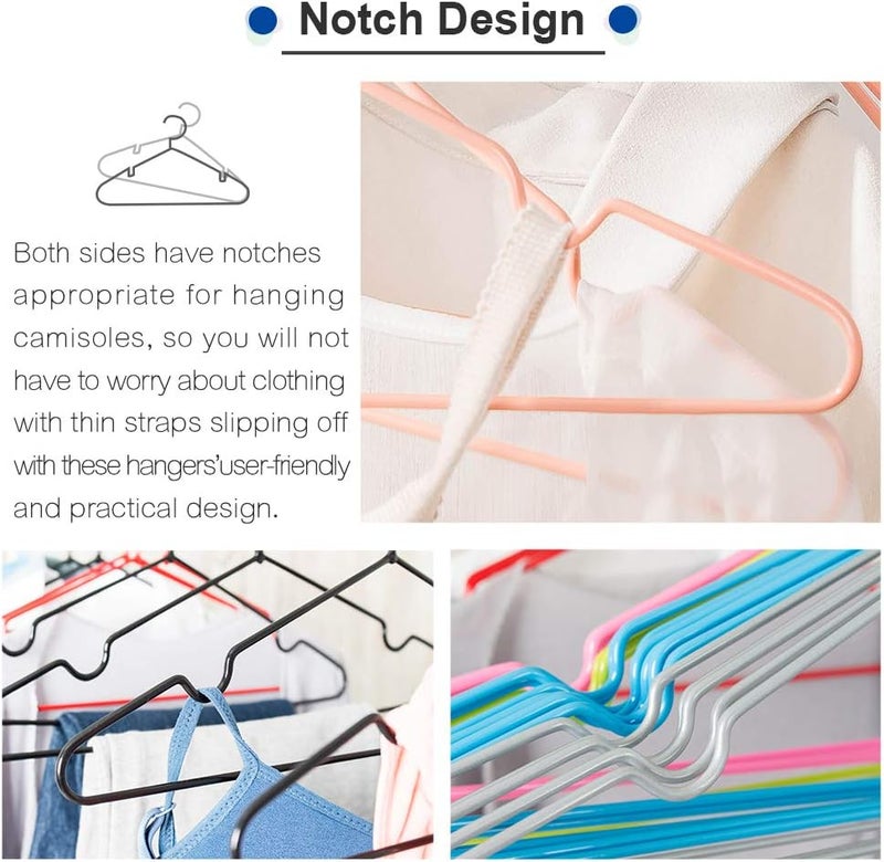 Lomani Colored Steel Clothes Hangers, Non Slip Hangers, Durable Heavy Duty, Coat Hangers, No Shoulder Bump Suit Hangers, Laundry Metal Hangers, Space Saving Adult Clothes Hangers 60 Pack-Random Color - Image 5