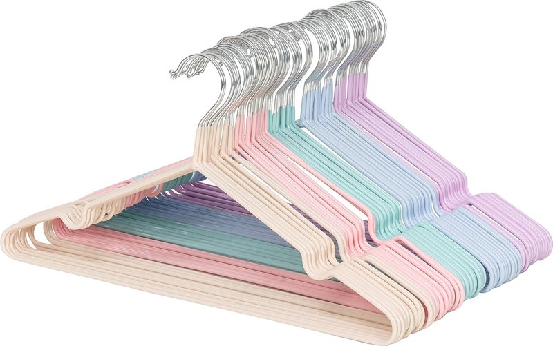 Lomani Colored Steel Clothes Hangers, Non Slip Hangers, Durable Heavy Duty, Coat Hangers, No Shoulder Bump Suit Hangers, Laundry Metal Hangers, Space Saving Adult Clothes Hangers 60 Pack-Random Color - Image 1