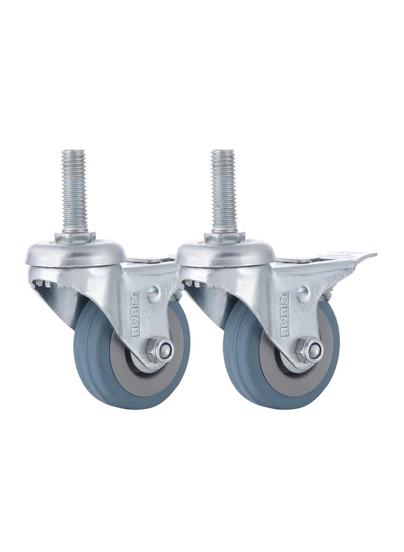 BMB tools 2-Piece 100mm Grey Rubber Caster - Swivel with Brake - Screw M12x30mm - Image 1