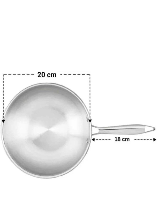WEKTU TRIPLY Stainless Steel DEEP Fry PAN/Wok PAN with LID Wok with Lid 1.7 L Capacity 20 cm Diameter (Triply, Induction Bottom) - Image 2