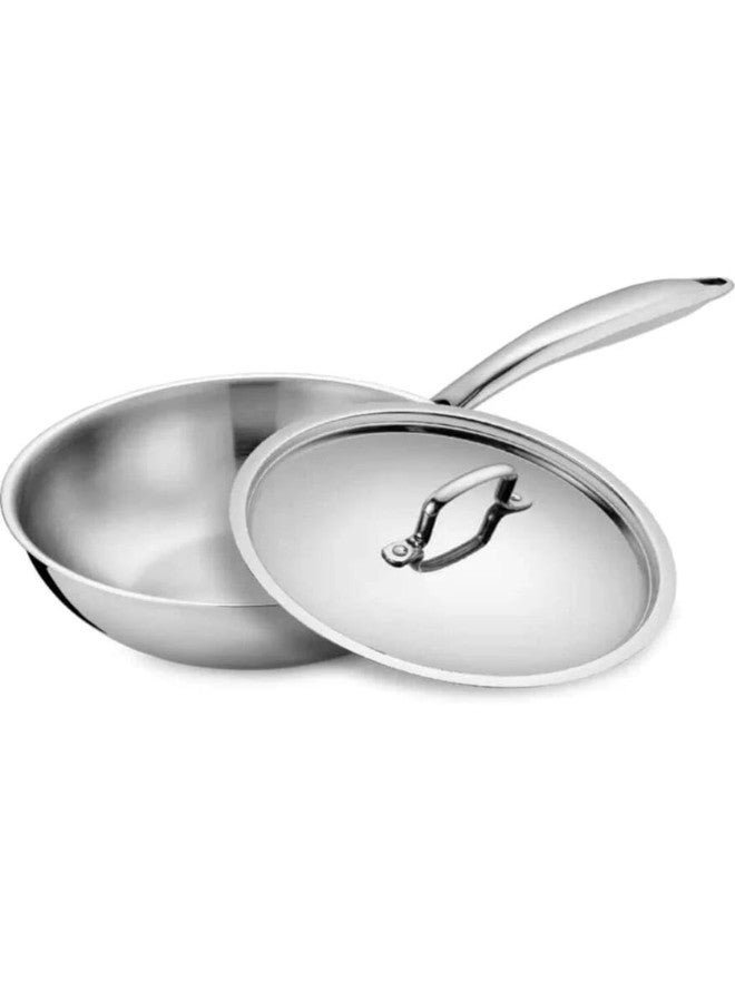 WEKTU TRIPLY Stainless Steel DEEP Fry PAN/Wok PAN with LID Wok with Lid 1.7 L Capacity 20 cm Diameter (Triply, Induction Bottom) - Image 1