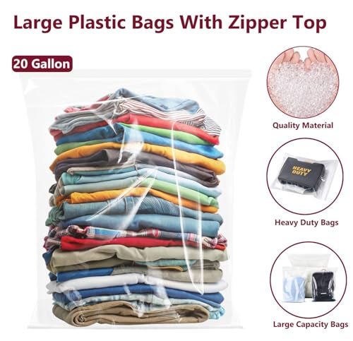 Cupplation Extra Large Plastic Bags With Zipper Top, 24x32in,3-Mil Thick,5 Pack,Storage Bags for Clothes,Travel, Moving, Reusable,Heavy-Duty,BPA-Free, Clear Plastic - Image 3