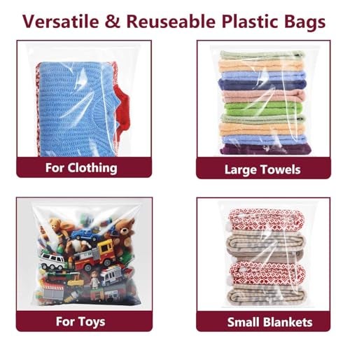 Cupplation Extra Large Plastic Bags With Zipper Top, 24x32in,3-Mil Thick,5 Pack,Storage Bags for Clothes,Travel, Moving, Reusable,Heavy-Duty,BPA-Free, Clear Plastic - Image 4