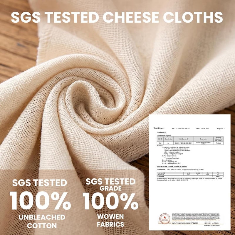Cheese Cloths, Unbleached Reusable Fine Mesh | Cheesecloth Cotton Nut Milk Strainer | for Juicing Soy Milk Yogurt Making DIY Drinks Crafts - Image 4