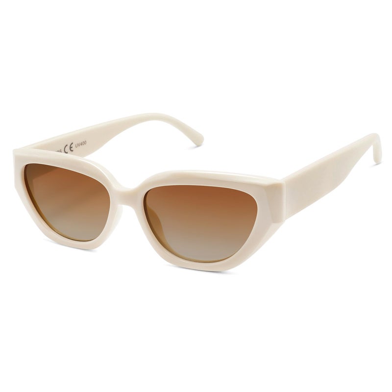 SOJOS Trendy Cute Cat Eye Polarized Sunglasses for Women Fashion Cateye Womens Sunnies SJ2237, Beige Frame Brown Grading Lens - Image 1