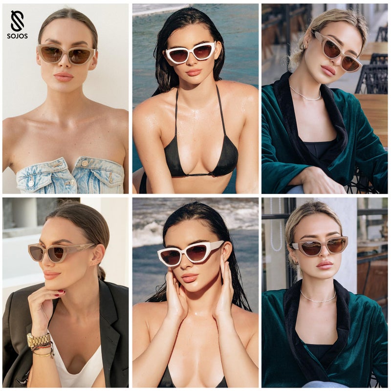 SOJOS Trendy Cute Cat Eye Polarized Sunglasses for Women Fashion Cateye Womens Sunnies SJ2237, Beige Frame Brown Grading Lens - Image 2
