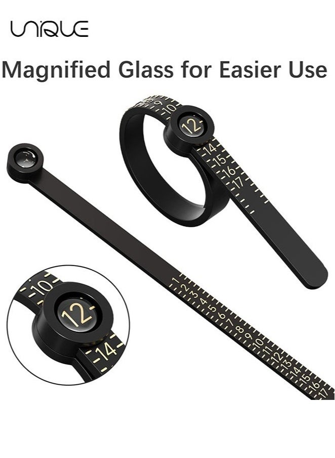 ماركة غير محددة 2Pcs Ring Sizer Measuring Tool，Ring Sizer Measuring Tool with Magnifying Glass,Reusable Finger Size Tape with Magnified Glass, Clear and Accurate Jewelry Sizing Tool 1-17 USA Rings(Black/White)  - Image 3