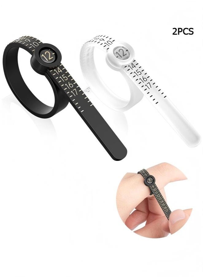 2Pcs Ring Sizer Measuring Tool，Ring Sizer Measuring Tool with Magnifying Glass,Reusable Finger Size Tape with Magnified Glass, Clear and Accurate Jewelry Sizing Tool 1-17 USA Rings(Black/White) - Image 1