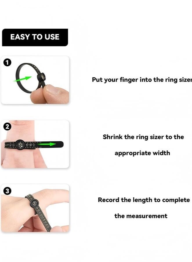 2Pcs Ring Sizer Measuring Tool，Ring Sizer Measuring Tool with Magnifying Glass,Reusable Finger Size Tape with Magnified Glass, Clear and Accurate Jewelry Sizing Tool 1-17 USA Rings(Black/White) - Image 5
