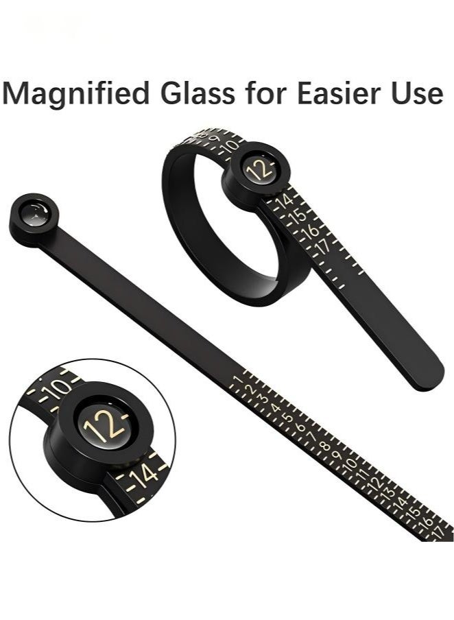 2Pcs Ring Sizer Measuring Tool，Ring Sizer Measuring Tool with Magnifying Glass,Reusable Finger Size Tape with Magnified Glass, Clear and Accurate Jewelry Sizing Tool 1-17 USA Rings(Black/White) - Image 3
