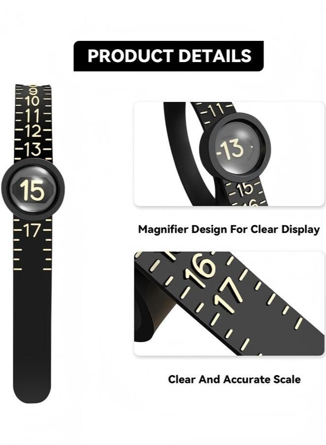 2Pcs Ring Sizer Measuring Tool，Ring Sizer Measuring Tool with Magnifying Glass,Reusable Finger Size Tape with Magnified Glass, Clear and Accurate Jewelry Sizing Tool 1-17 USA Rings(Black/White) - Image 4