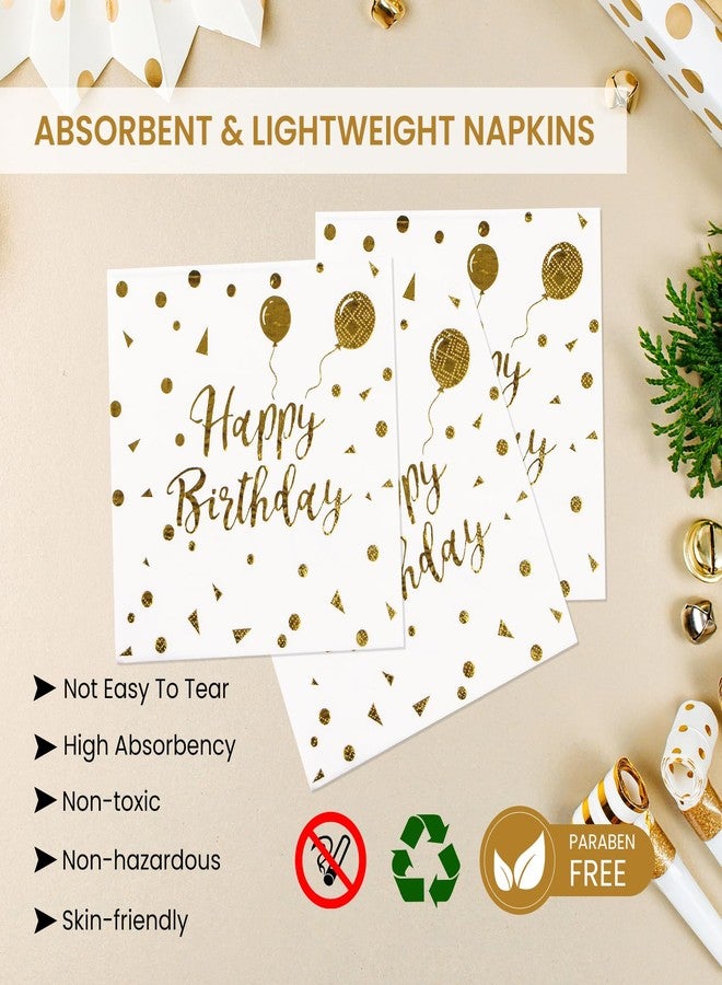 PUEVENYI 75PCS Happy Birthday Paper Plates - 7 Inch White Gold Dot Paper Plates and 6.5 Inch Napkins with 6.3 Inch Forks Disposable Tableware Set for Birthday Party Decorations, Serves 25 - Image 4