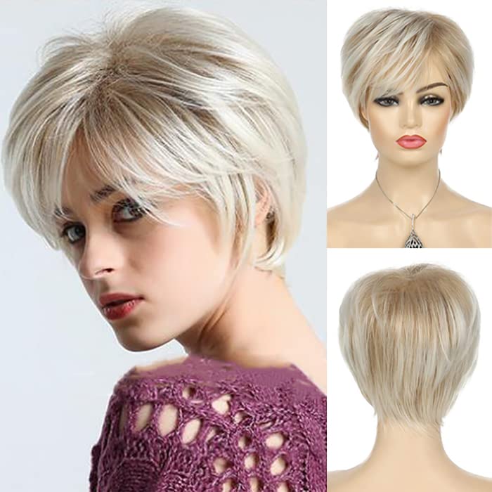 Baruisi Short Blonde Pixie Wig for Women: Heat Resistant Synthetic Fiber, Layered Natural Wig with Bangs, Average Size - Image 1