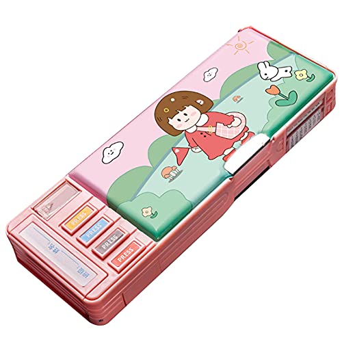 Minache Multifunction Pencil Case, Pencil Box with 2 Compartments for Students - Cartoon Pattern Stationery Set with Pop Out Scissors and Pencil Sharpener (one size, style 6) - Image 1