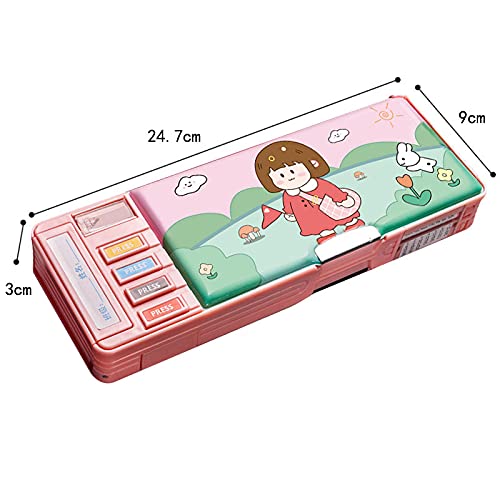 Minache Multifunction Pencil Case, Pencil Box with 2 Compartments for Students - Cartoon Pattern Stationery Set with Pop Out Scissors and Pencil Sharpener (one size, style 6) - Image 3