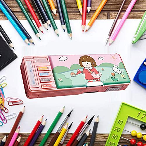 Minache Multifunction Pencil Case, Pencil Box with 2 Compartments for Students - Cartoon Pattern Stationery Set with Pop Out Scissors and Pencil Sharpener (one size, style 6) - Image 4