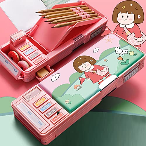 Minache Multifunction Pencil Case, Pencil Box with 2 Compartments for Students - Cartoon Pattern Stationery Set with Pop Out Scissors and Pencil Sharpener (one size, style 6) - Image 2