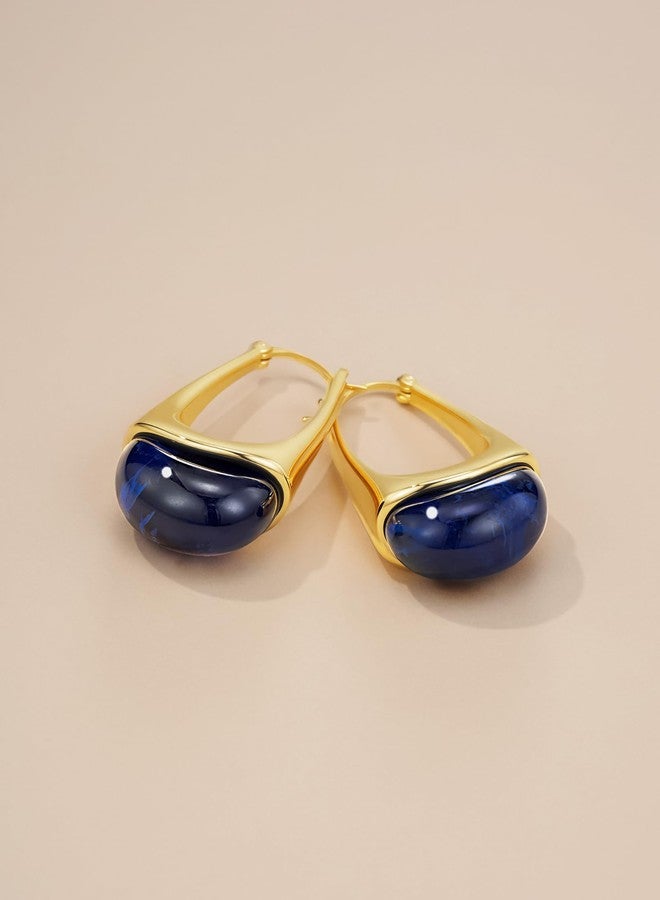 SNGIA Long Oval Chunky Dangle 18K gold plated Hoops with Colored Resin Gemstone Statement Earrings for Women by SNGIA, (Green, Brown, Blue, Pink, White, Cream), Bold Drop Handmade Exaggerated - Image 5