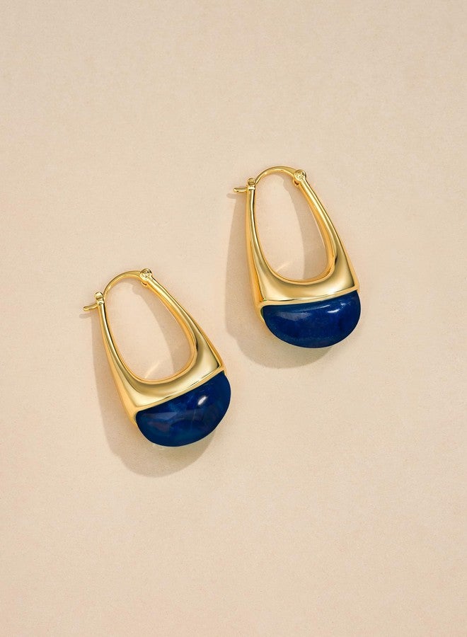 SNGIA Long Oval Chunky Dangle 18K gold plated Hoops with Colored Resin Gemstone Statement Earrings for Women by SNGIA, (Green, Brown, Blue, Pink, White, Cream), Bold Drop Handmade Exaggerated - Image 3