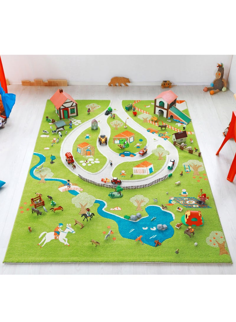 IVI 3D Play Carpet Farm Design - XL | Green | Activity Playmat for Kids & Children | Bedroom, Living Room, Nursery Rug | Polypropylene | Foldable | 230 cm x 160 cm - Image 1