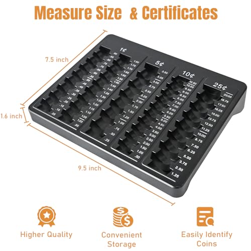 L LIKED 1PCS Black Coin Counter Tray -Change Counter Coin Counting and Sorting Tray with 150 Assort Coin Wrappers Included-5 Compartments Slots for Organization Pennies, Nickels, Dimes, and Quarters - Image 4