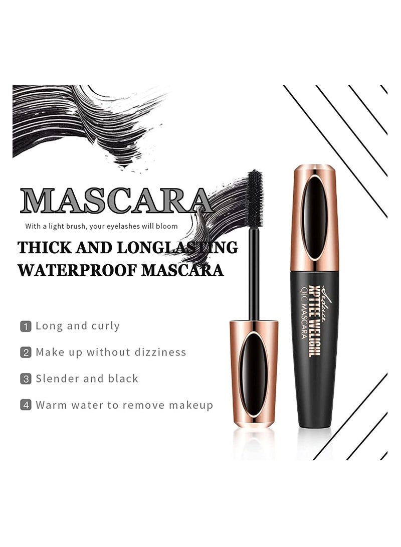 4 Pcs 4D Silk Fiber Lash Mascara, Liquid Extension Makeup Eye Lash Kit Luxuriously Longer Thicker Voluminous Eyelashes Waterproof Smudge-proof Natural No Clumping Smudging Lasting All Day - Image 4