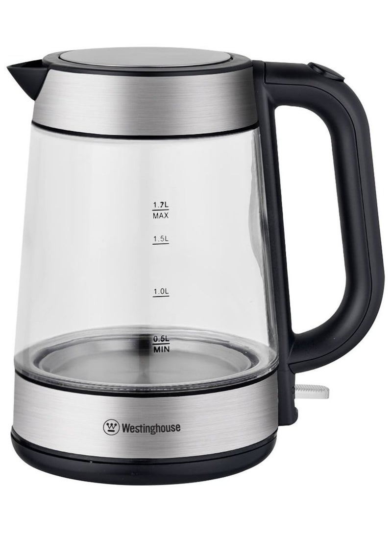 Westinghouse 2200W Electric Glass Kettle, Transparent with Blue Illumination, 1.7L, Cordless Serving, 360° Swivel Base, Auto/Manual Shut-Off, Boil Dry Protection - Image 2