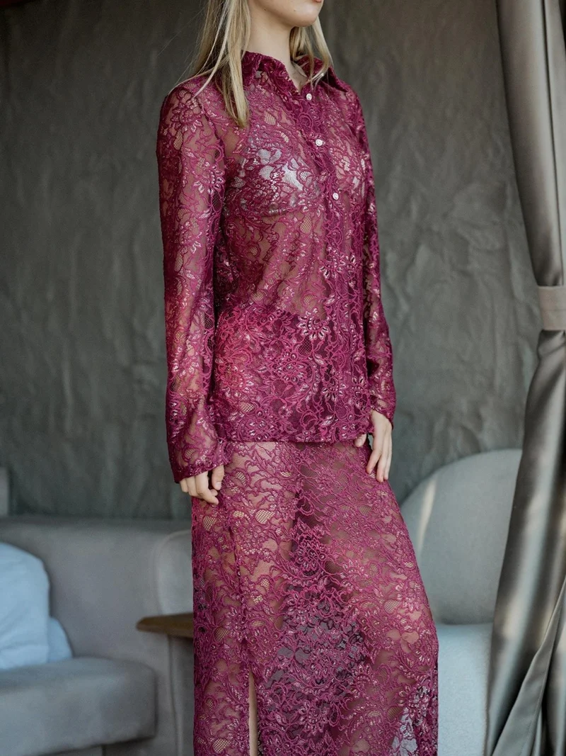 Juste Gilded Lace Maxi Skirt Purple