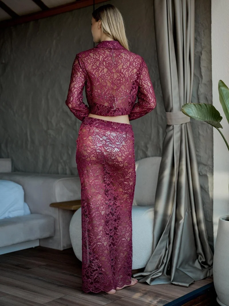Juste Gilded Lace Maxi Skirt Purple
