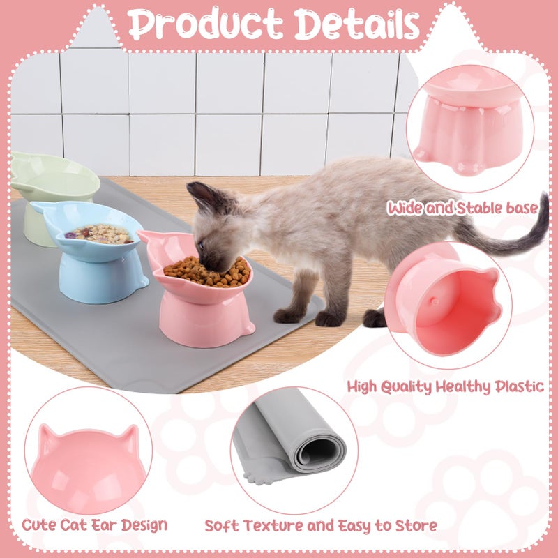 Hoemwarm 3 Pcs Elevated Cat Bowls 15Â°Raised Cat Food Bowl with Silicone Mat Whisker Friendly Anti Vomiting Cats Dishes Pet Food and Water Bowls for Indoor Cats Kittens - Image 4