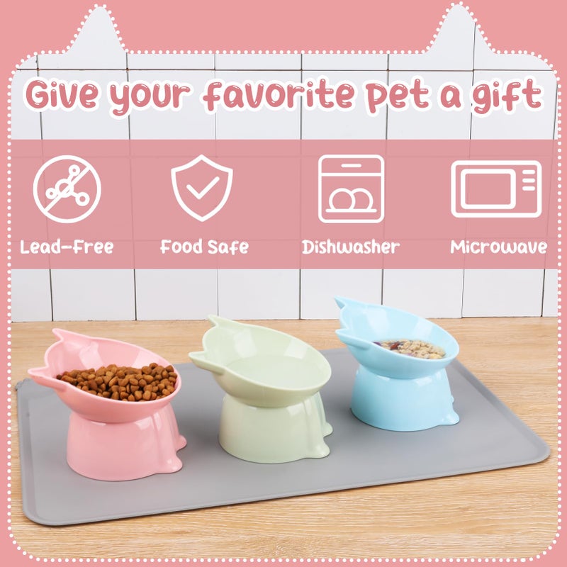 Hoemwarm 3 Pcs Elevated Cat Bowls 15Â°Raised Cat Food Bowl with Silicone Mat Whisker Friendly Anti Vomiting Cats Dishes Pet Food and Water Bowls for Indoor Cats Kittens - Image 3