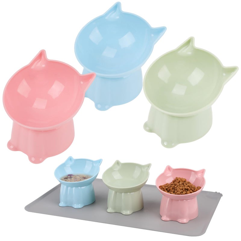 Hoemwarm 3 Pcs Elevated Cat Bowls 15Â°Raised Cat Food Bowl with Silicone Mat Whisker Friendly Anti Vomiting Cats Dishes Pet Food and Water Bowls for Indoor Cats Kittens - Image 1