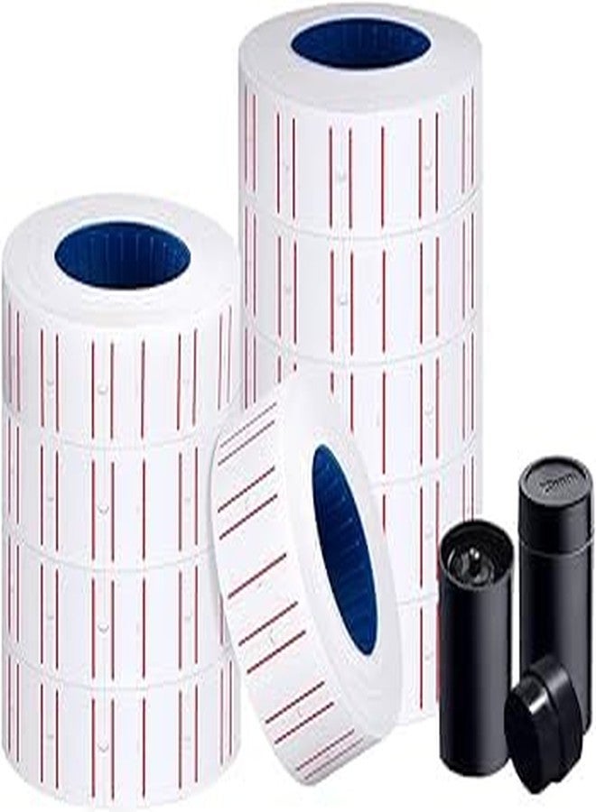 Dinojames Price Label White with Two Red Border Lines Set - Pack of 10 Rolls (4000 Stickers) with 2 Pcs. Ink roll - Image 2