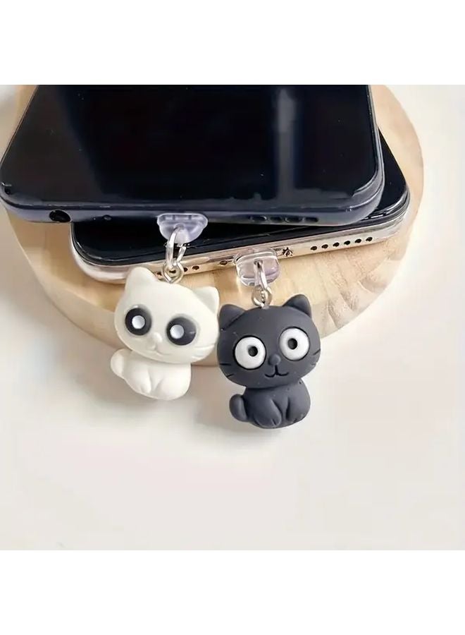 White Cute Sleeping Kitten Phone Charging Port Dust Plug For Type C Devices - Image 2