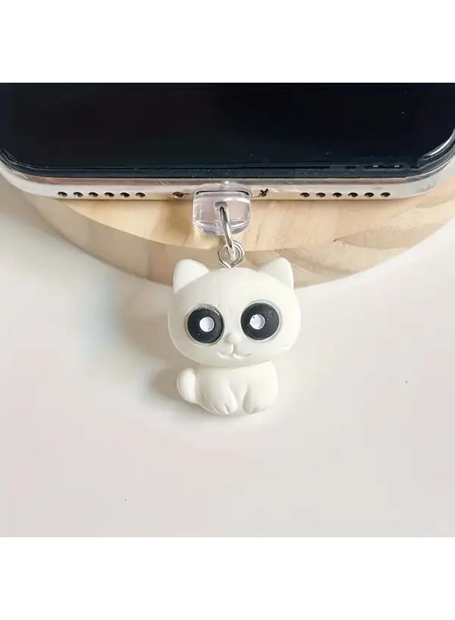 White Cute Sleeping Kitten Phone Charging Port Dust Plug For Type C Devices - Image 4