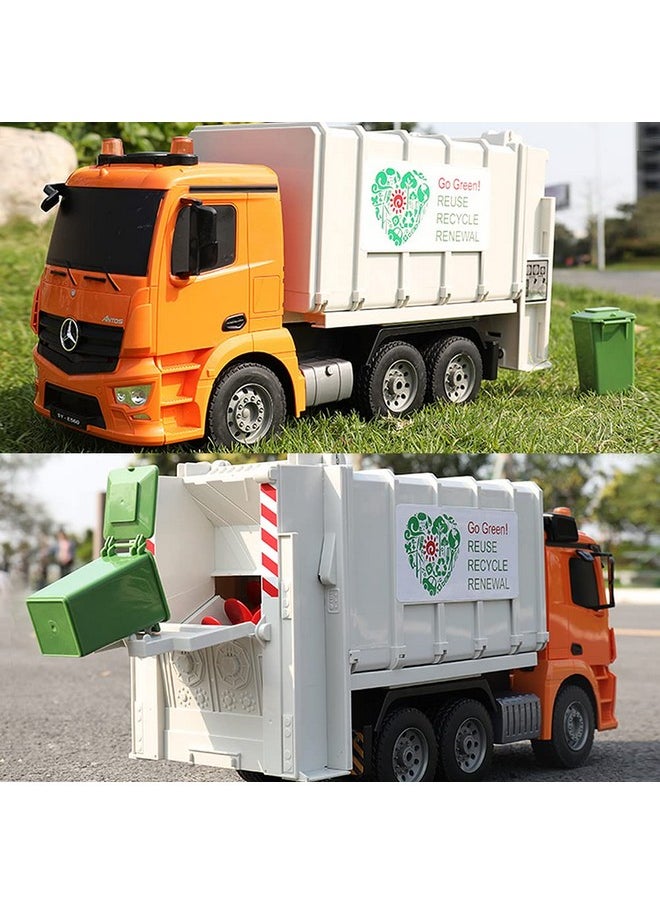 Double E - Benz Licensed Remote Control Garbage Truck Electric Recycling Toy Set With Trash Bin Real Lights Rechargeable Waste Management Trash Truck Toys Gift For Kids - Image 1