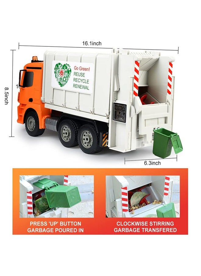 Double E - Benz Licensed Remote Control Garbage Truck Electric Recycling Toy Set With Trash Bin Real Lights Rechargeable Waste Management Trash Truck Toys Gift For Kids - Image 1