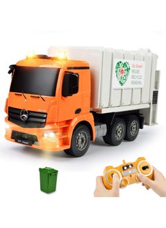 Benz Licensed Remote Control Garbage Truck Electric Recycling Toy Set With Trash Bin Real Lights Rechargeable Waste Management Trash Truck Toys Gift For Kids